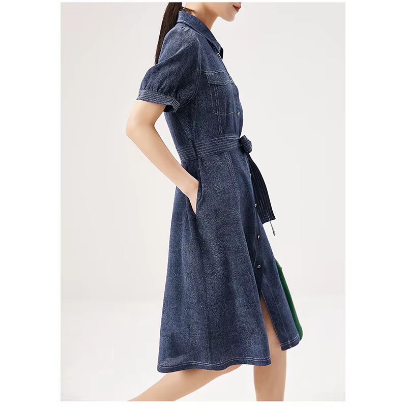 Robe d'été pour femme avec imprimé denim, poids lourd, conception de ceinture, fouet, nouveau, Hangz