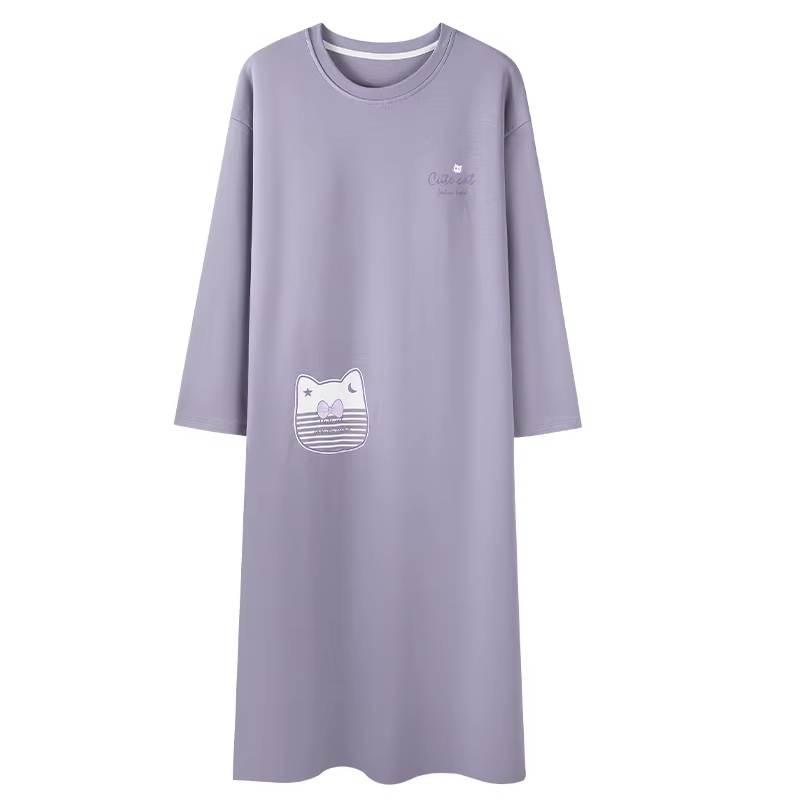 Nouvelle robe de nuit pour femmes en coton 100% pour le printemps et l'automne, imprimé de dessins a