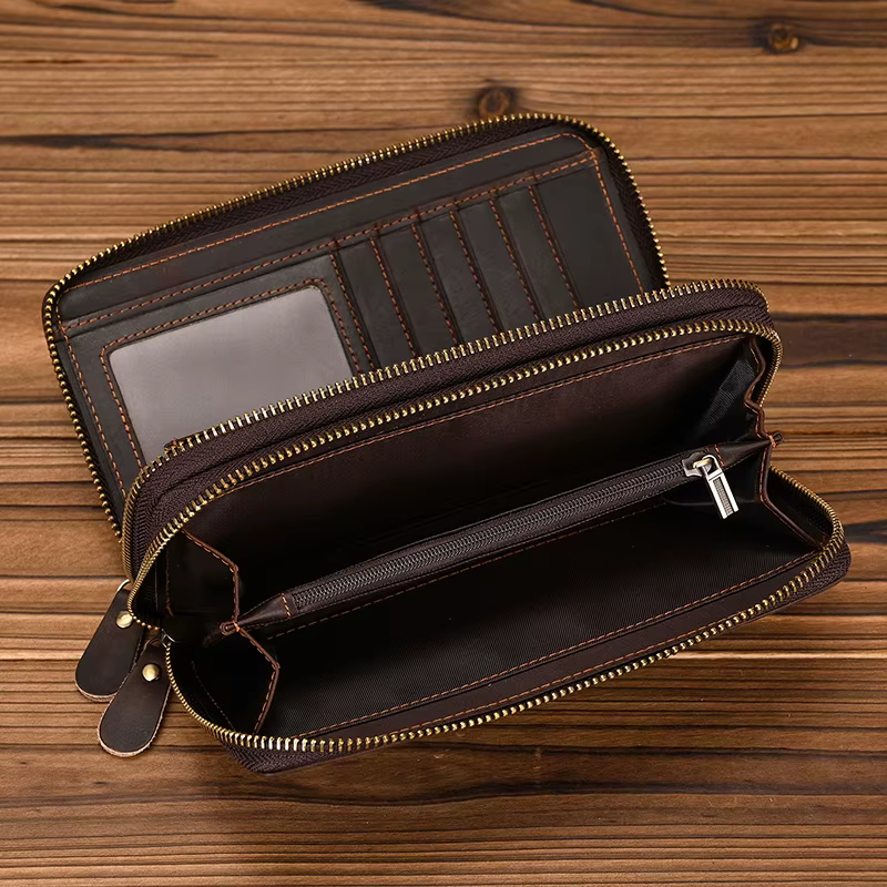 Portefeuille de styliste en cuir véritable pour homme d'affaires, avec Double fermeture éclair, en p
