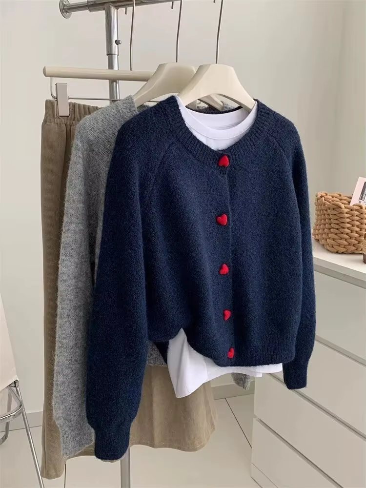 Cardigan tricoté en laine gris foncé pour femmes, automne-hiver, doux et collant, chaud, manches d'é