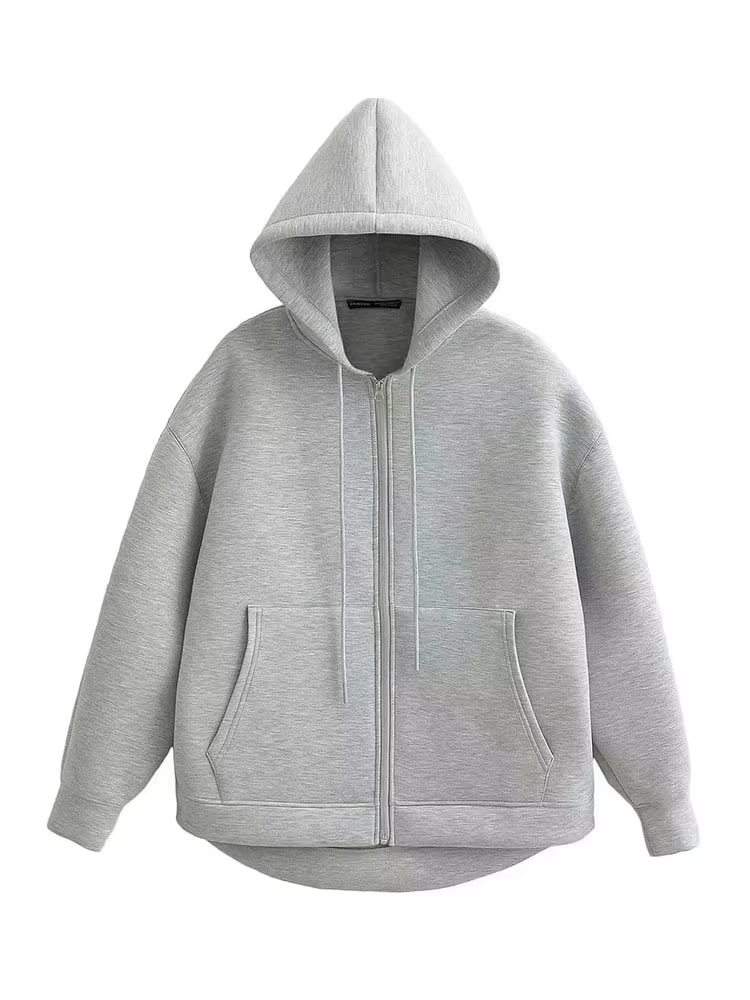 HH automne hiver femmes fermeture éclair manteau à capuche haute rue Double poches surdimensionné Ja