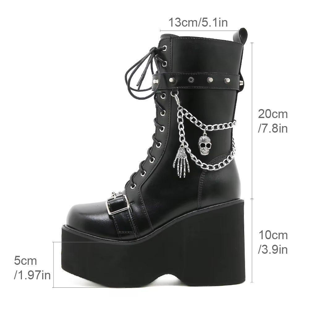Bottes pour femmes grande taille 43, printemps automne, avec chaîne, plateforme compensée, style pun