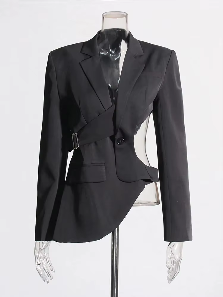 TWOTWINSTYLE solide évider dos nu minceur Blazers pour les femmes col cranté à manches longues épiss