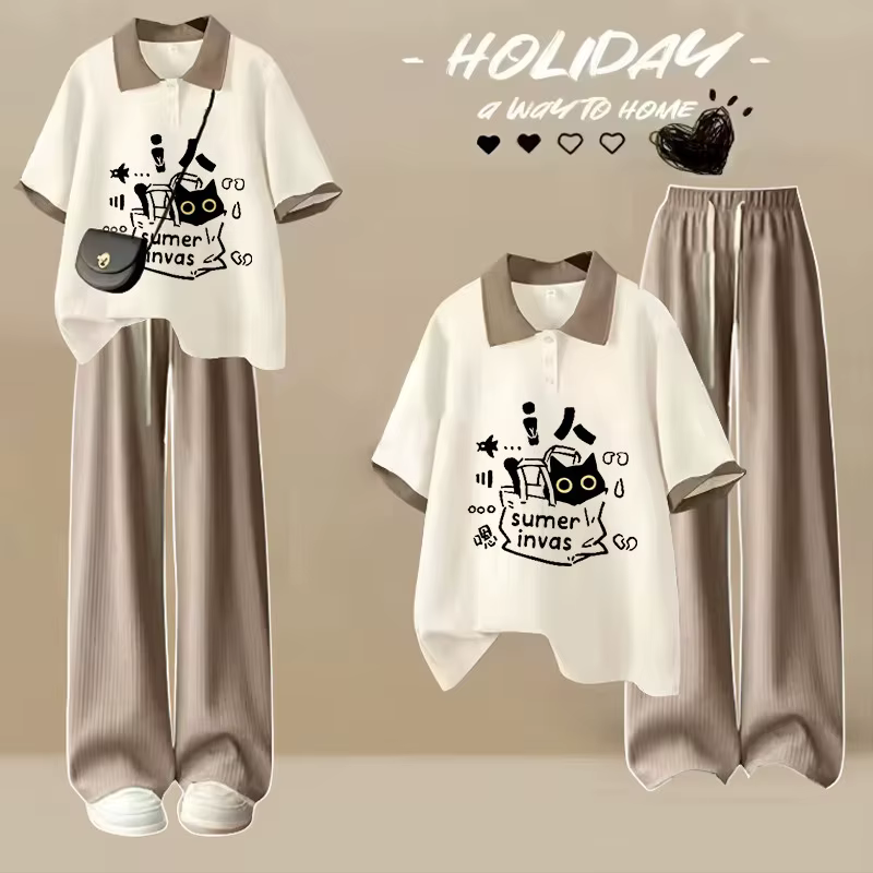Polo ample japonais à manches courtes, T-shirt tendance, doux et mignon, imprimé de dessin animé, ét