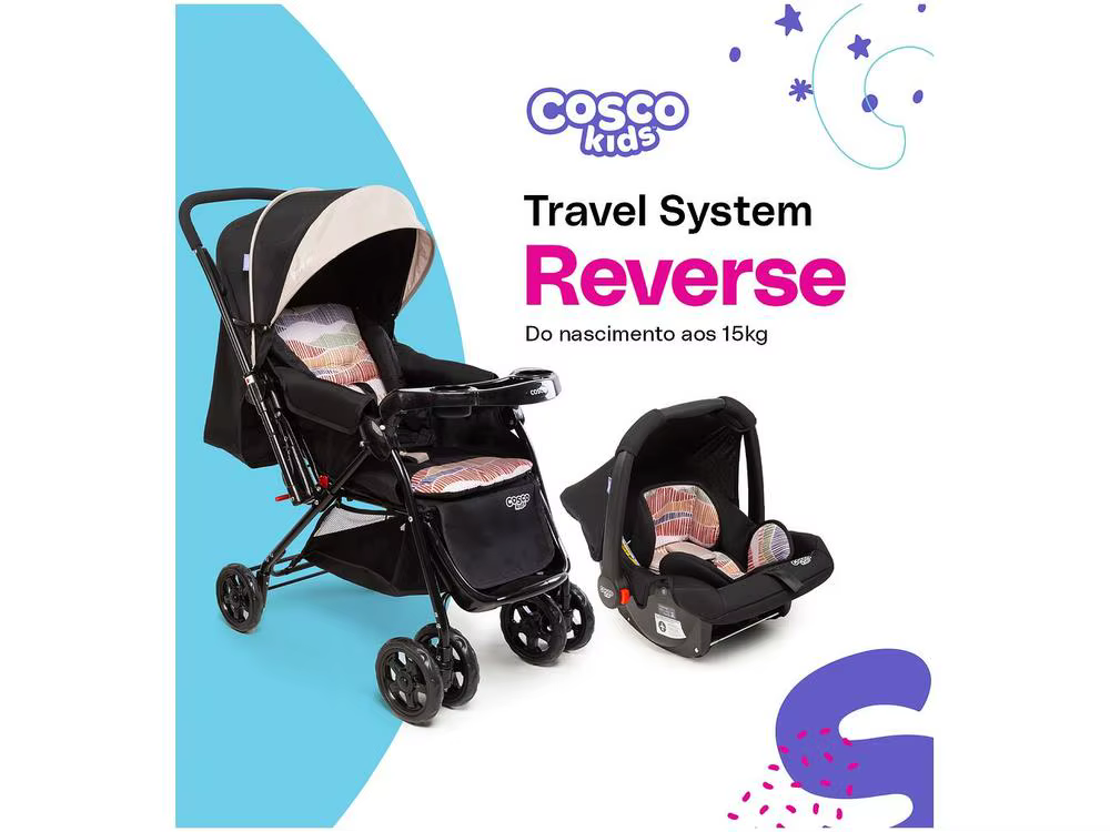 Poussette Confortable pour Bébé de 0 à 15kg, Système de Voyage Cosco pour Enfant, Paupières, 4 Roues