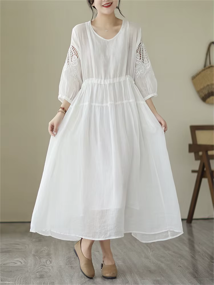 Robes d'été vintage de couleur unie pour femmes 2026 – Robe longue décontractée et respirante, éléga