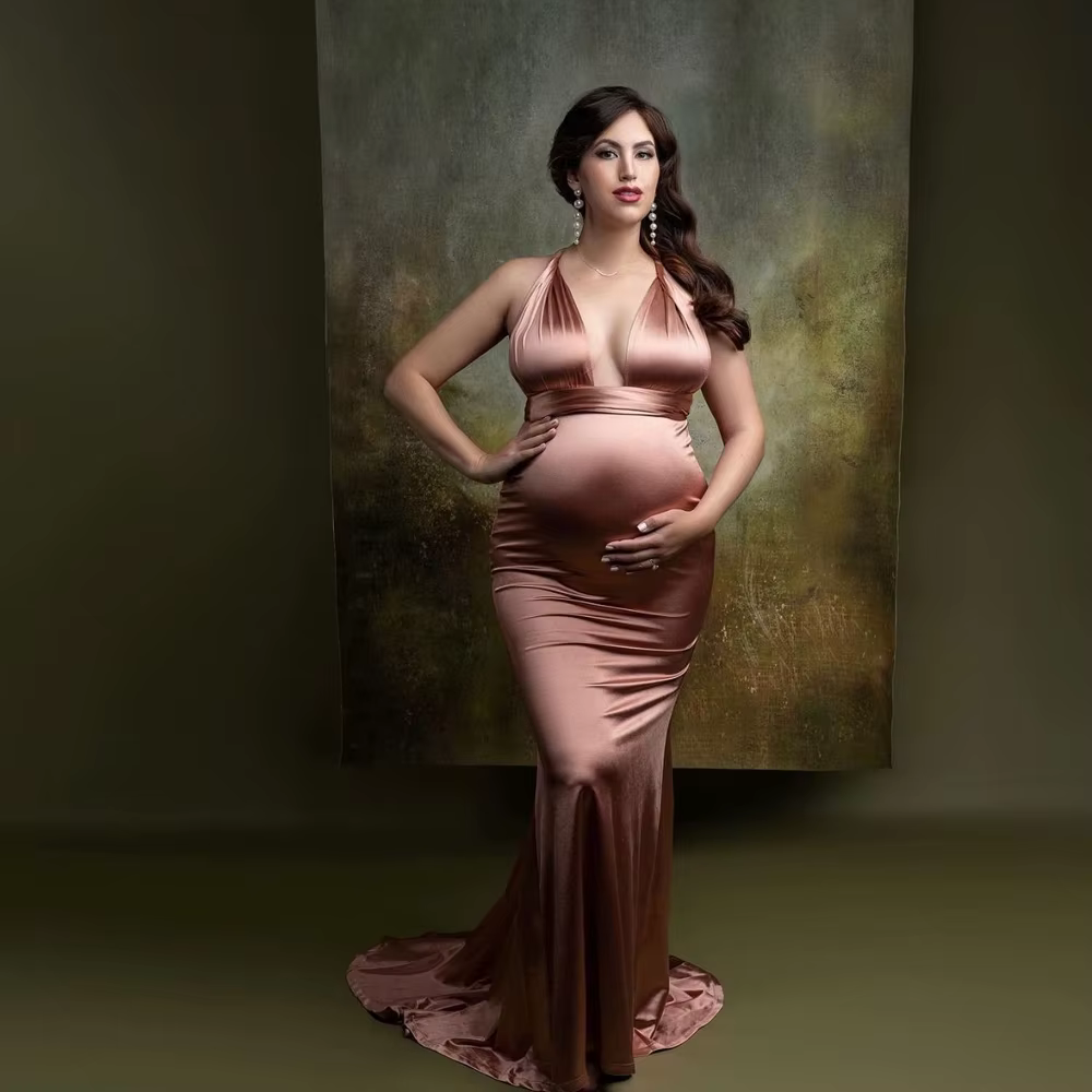 Robe de maternité en Satin extensible Convertible, tenue de soirée multi-voies pour les fêtes prénat