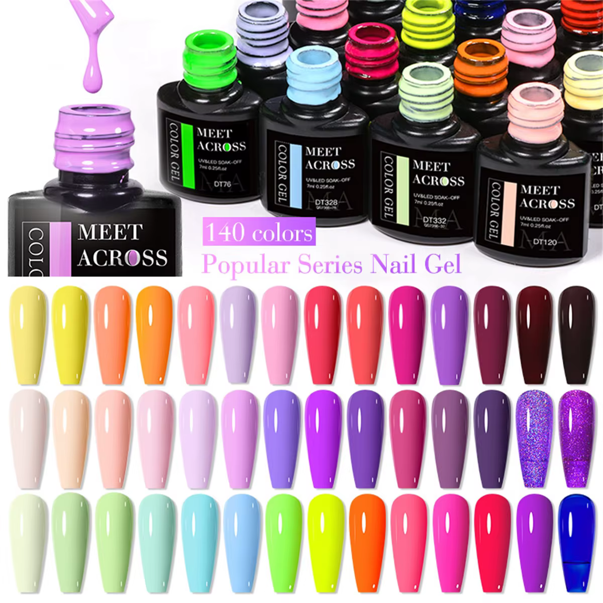 7 pièces Gel vernis à ongles ensemble HEMA gratuit rose rouge paillettes Semi Permanent tremper UV G
