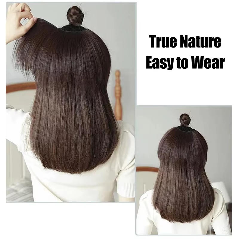 Extension capillaire synthétique courte et lisse, 20/30cm, demi-tête en forme de V, 4Clips, postiche