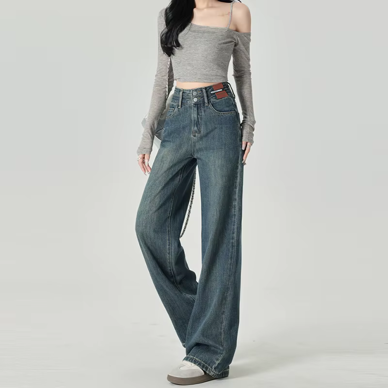 Jean à jambes larges pour femmes, coupe étroite, avec taille haute et sensation de suspension, jambe
