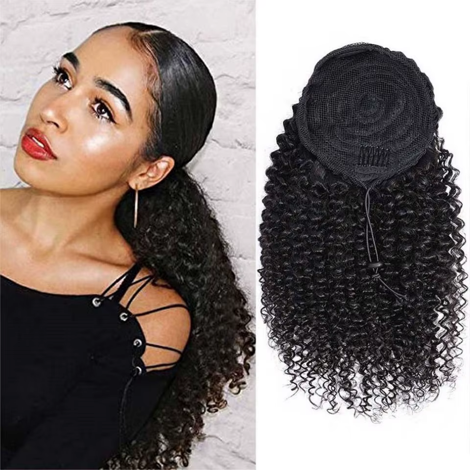 Queue de cheval afro bouclée à cordon de serrage de 24-26 pouces, 100 grammes, extensions de cheveux