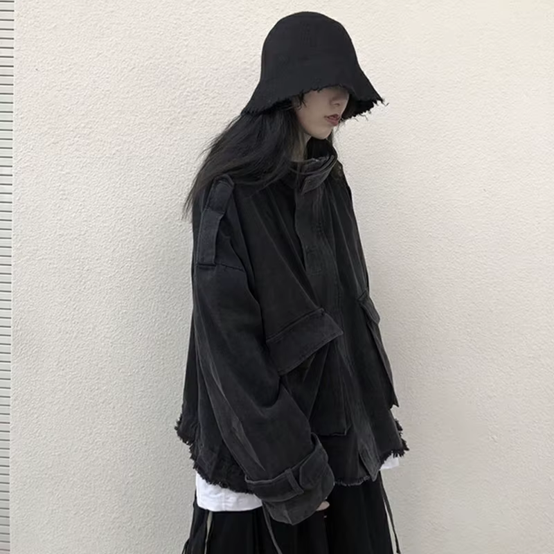 Gidyq-Veste en jean à pampilles pour femmes, mode coréenne, grande poche, adt, denim, combiné, tout 