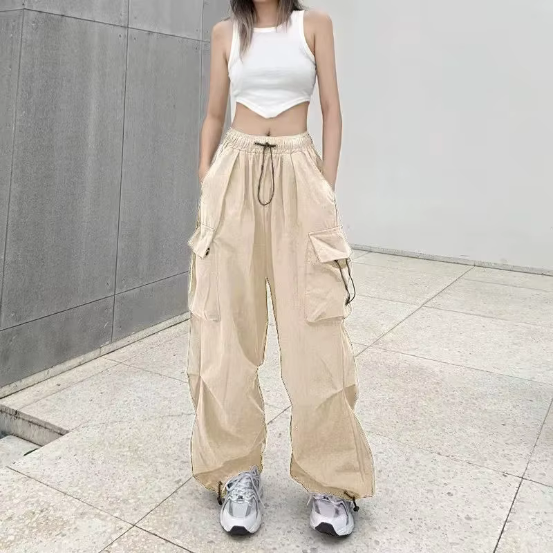 Pantalon d'outillage rétro américain pour femme, drapé à faisceau droit, joker d'été, ample, jambes