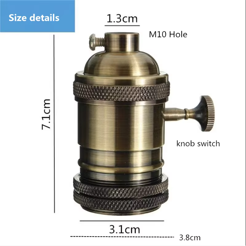 Interrupteur à bouton rétro E27 UL, accessoires d'éclairage, support de lampe à vis à dents filetées