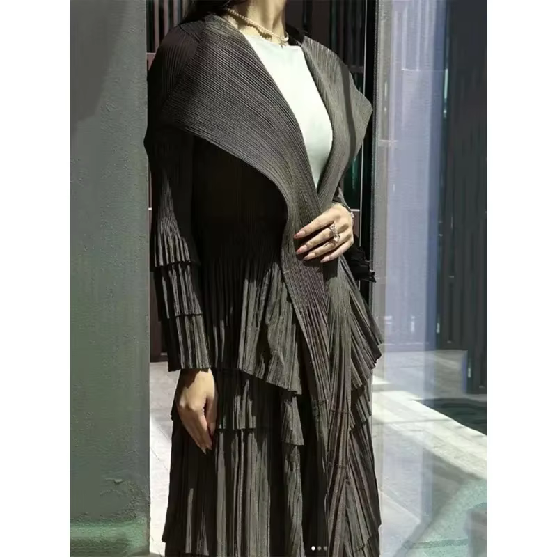 YUDX-Manteau à volants plissés épissés pour femmes, revers, manches évasées complètes, bouton unique
