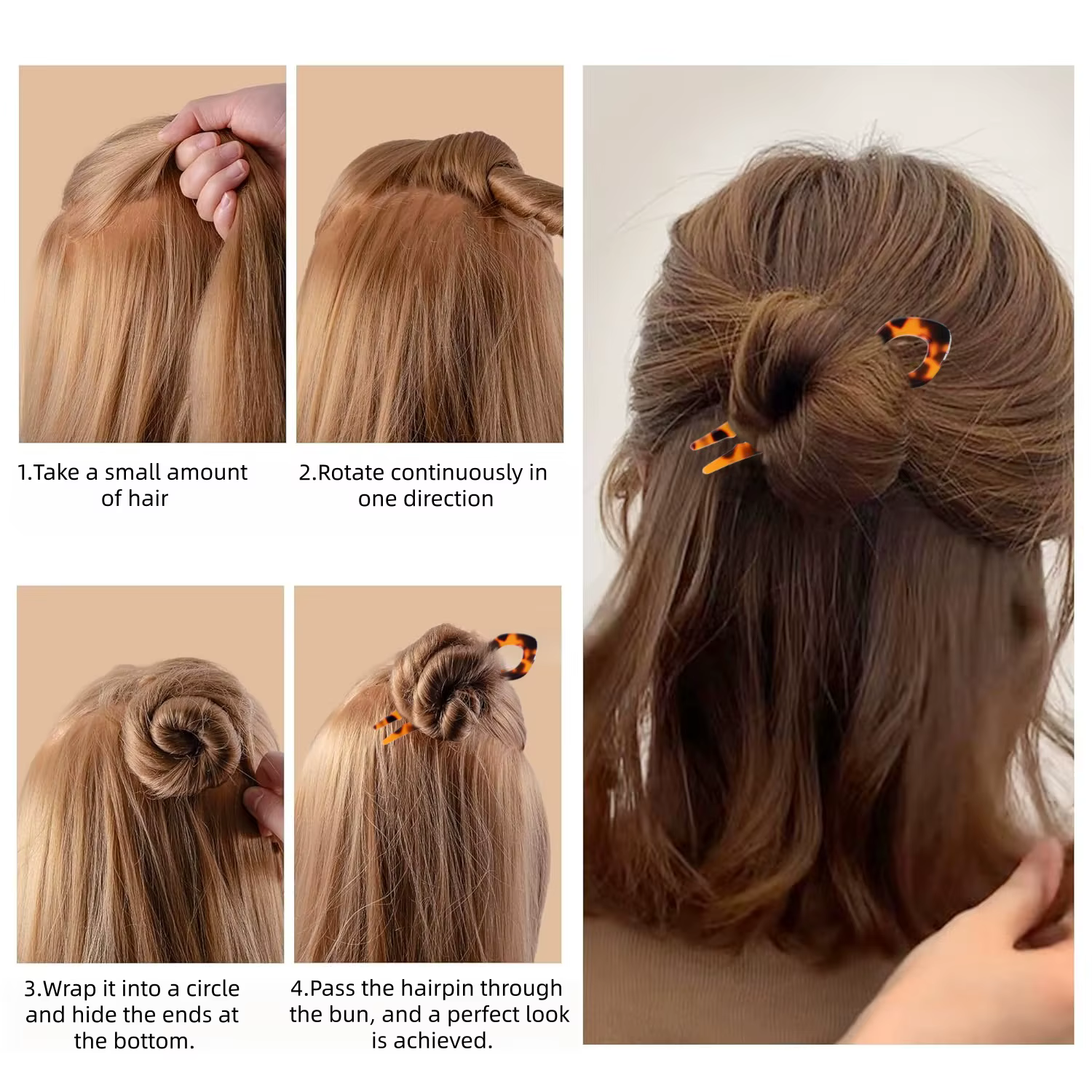 Épingle à cheveux en forme de U en forme de queue de poisson en acrylique, épingle à cheveux torsadé