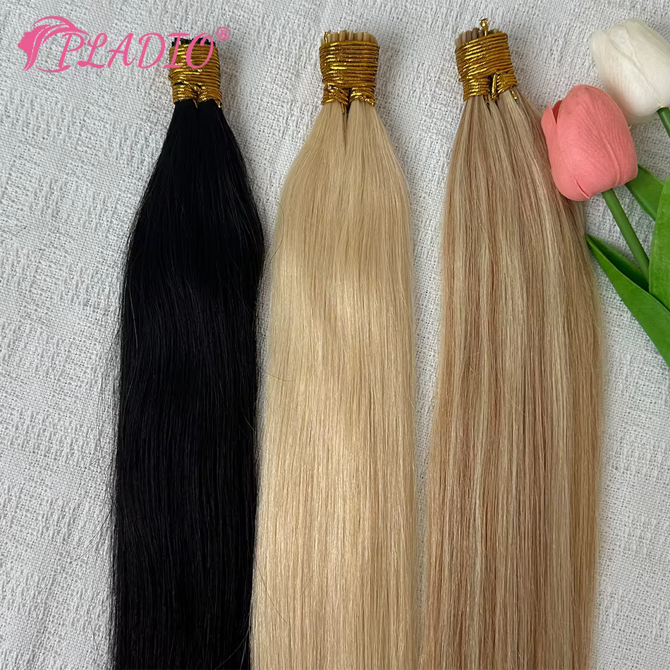 PLADIO Extensions de cheveux droites I Tip Extensions de cheveux naturels humains Capsule de kératin