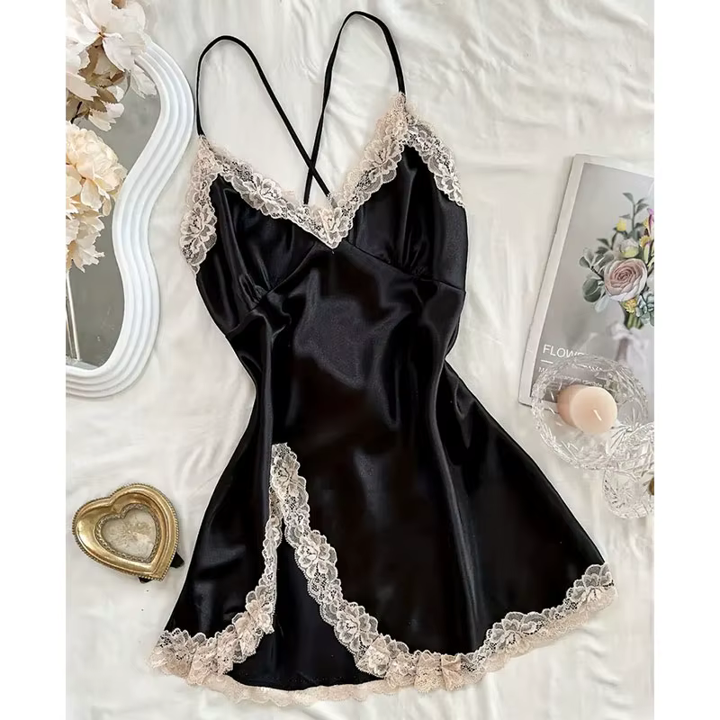 Chemise de nuit érotique pour femmes, vêtements de nuit sexy, dentelle, patchwork, lingerie, vêtemen
