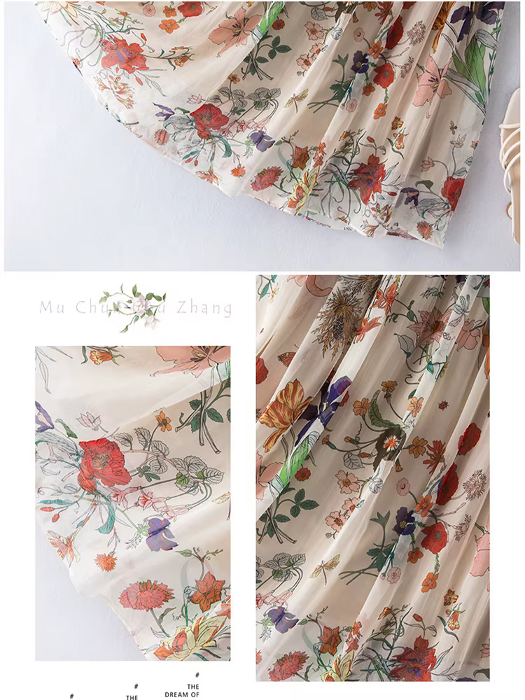 Jupes en soie véritable 100% Birdtree, jupe longue imprimée pour femmes, jupe d'été, jupe fine et mi