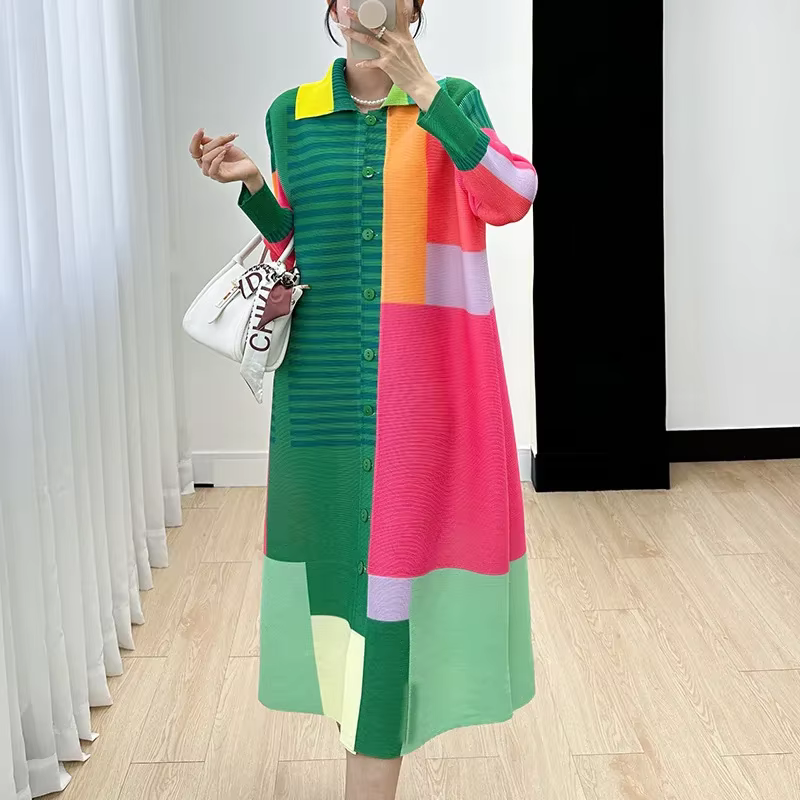 Robe plissée imprimée Ata Yake pour femmes, robes mi-longues, adt et élégantes, nouveaux vêtements à