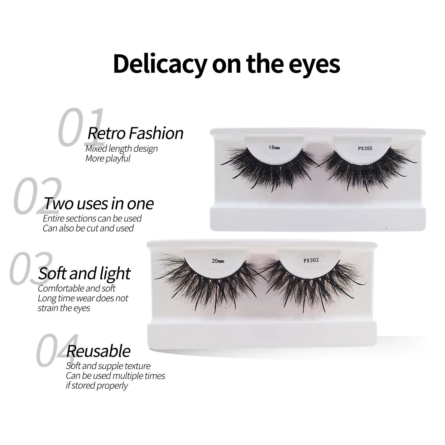 Spike Real Mink Lashes, Fluffy fissuraminants Py Strip Lashes, Haute Qualité, 16mm, 18mm, 20mm, 25mm