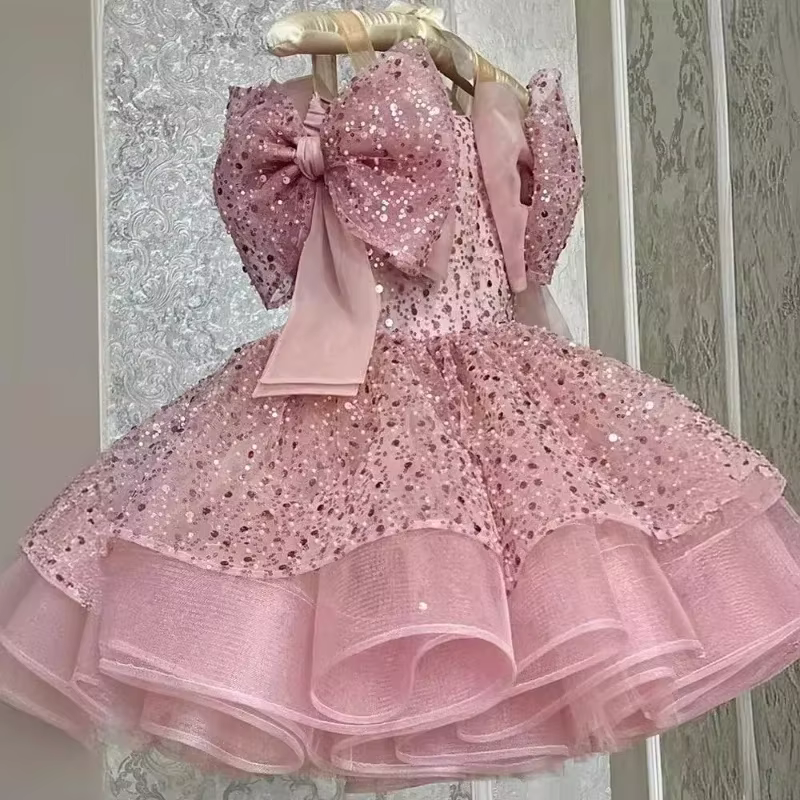 Robe de princesse à paillettes pour enfants, tenue élégante, vêtements d'occasion formels assortis p