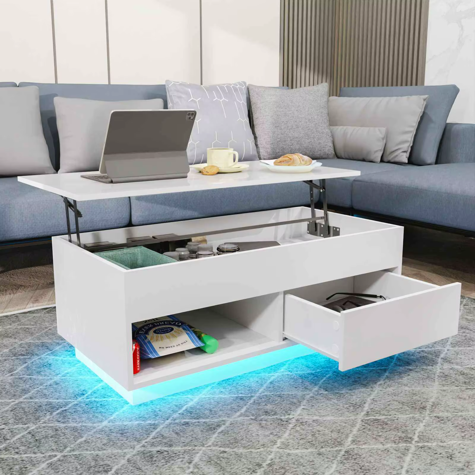 Table basse élévatrice à LED, meubles modernes ultimes, design élégant, décoration d'intérieur et di