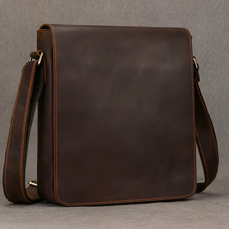 Sac messager Vintage en cuir véritable pour hommes, sac à bandoulière épais en cuir de vache, petit 