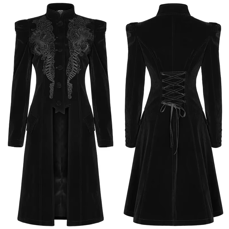PUNK RAVE-Manteau mi-long gothique pour femme, magnifique veste rétro, velours de trame de haute qua