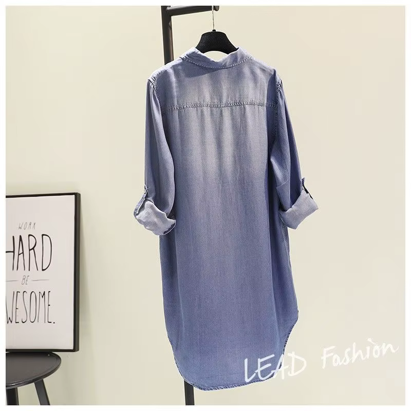Chemise mi-longue contenant du coton pour femmes, vêtements à la mode, coupe ample, manches longues,