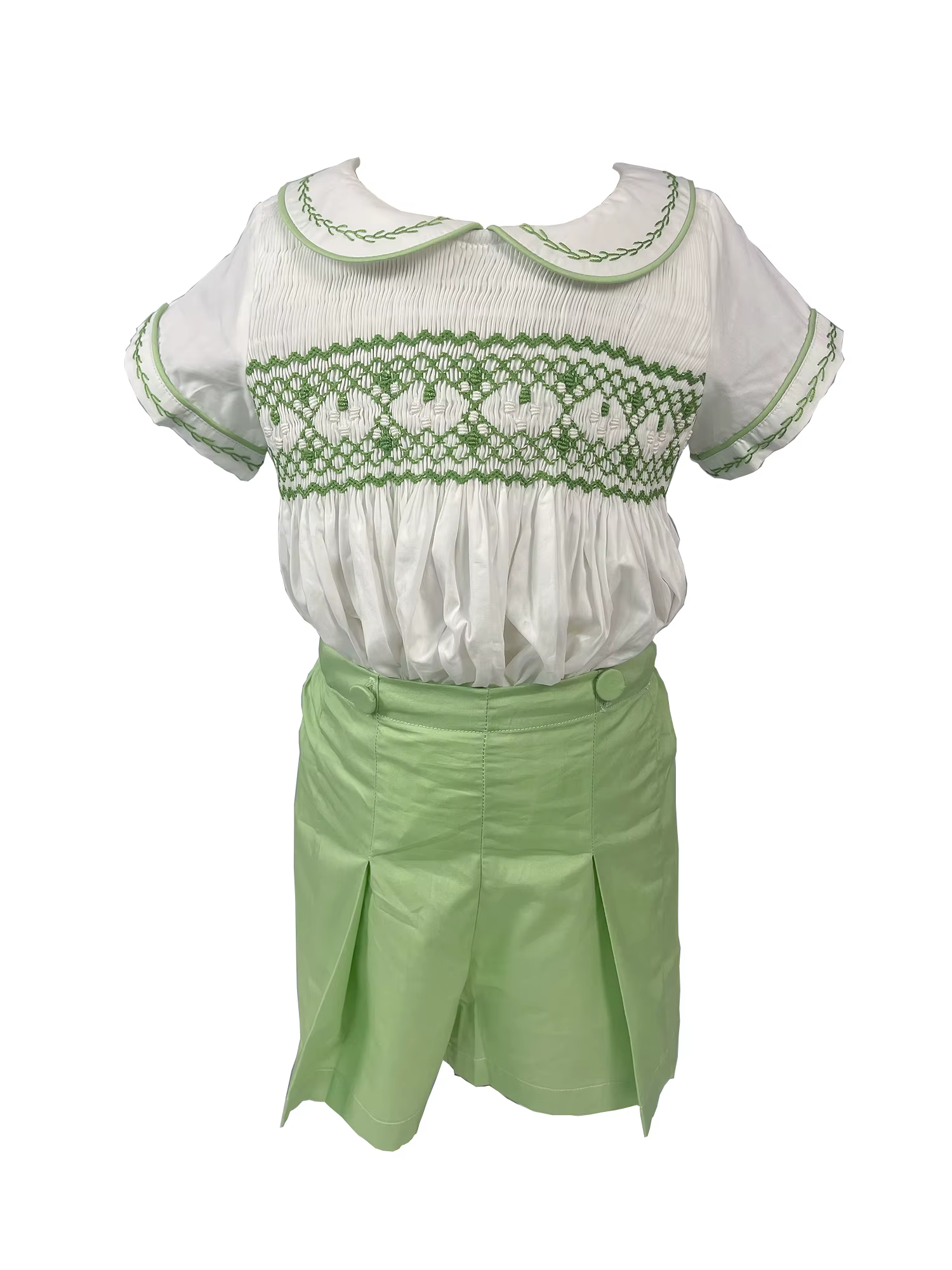 Robe à smocks faite à la main avec broderie, vêtements d'été en coton vert, vêtements de performance