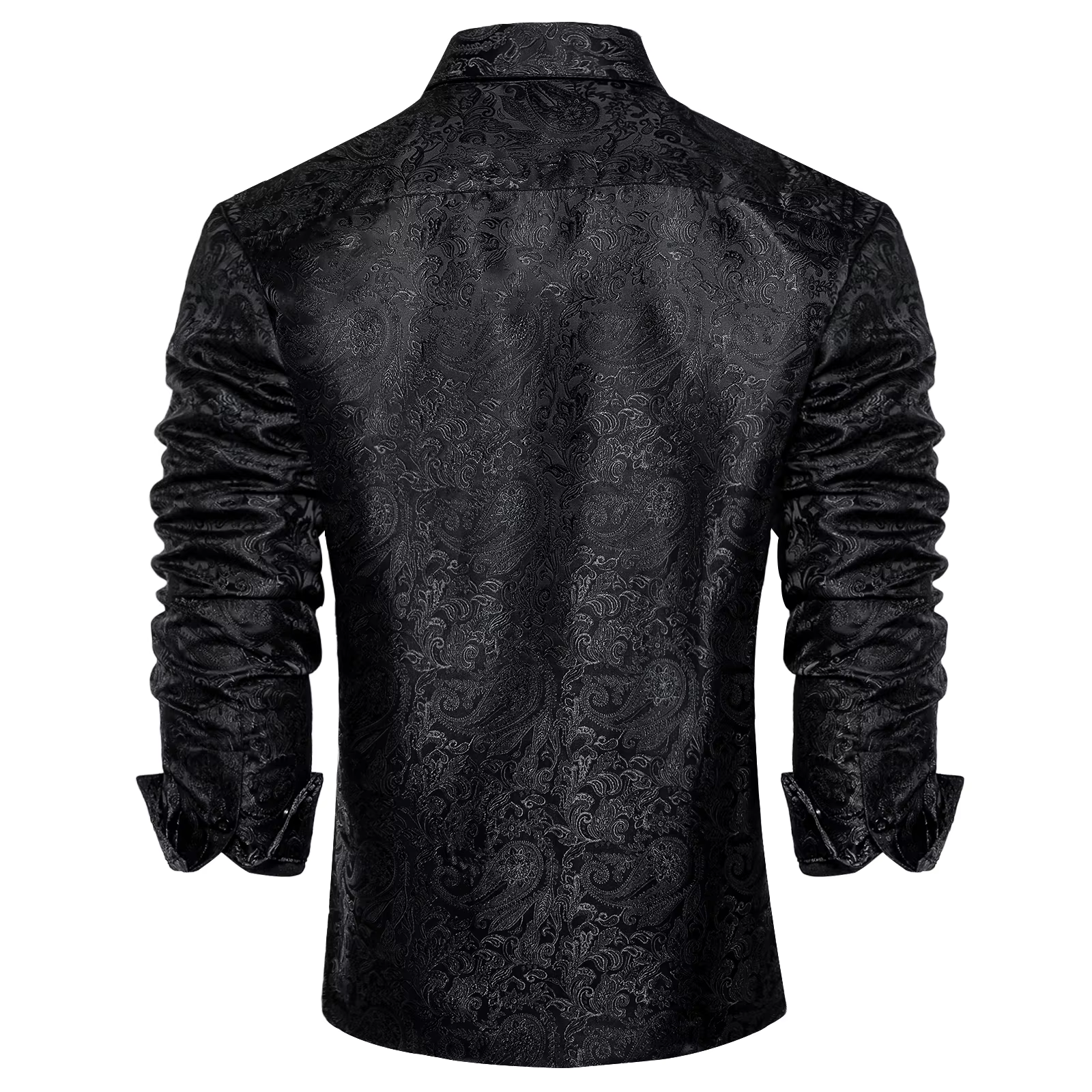 Chemises habillées en soie Paisley noire à manches longues pour hommes, chemise sociale de smoking d