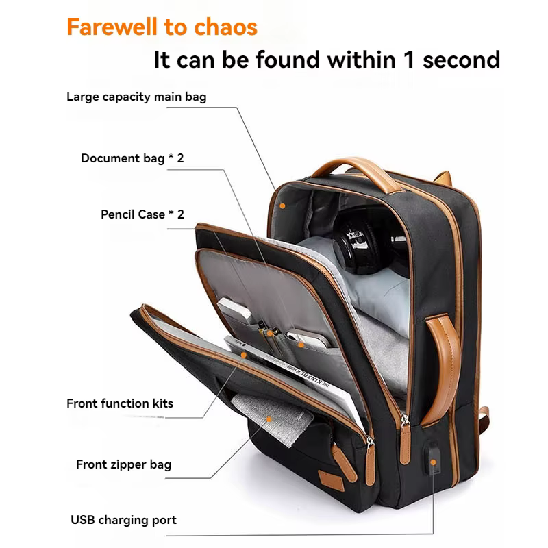 Sac à dos de voyage pour ordinateur portable, sac à dos étanche extensible avec port de chargement U