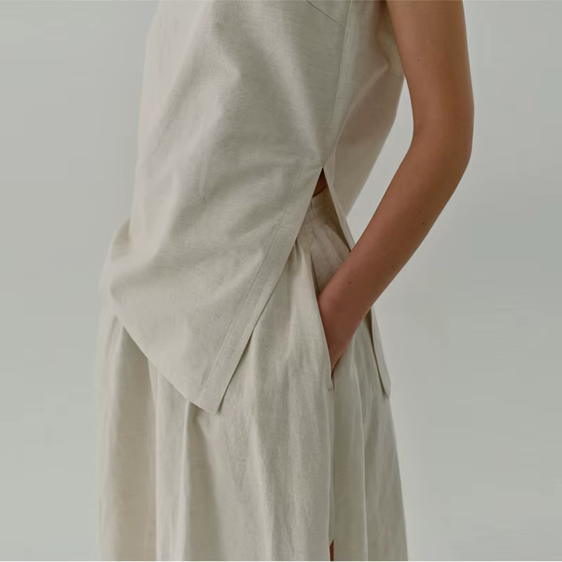 Jupe Chic en lin Vintage fendue sur le côté pour femmes, couleur unie, coton et lin, nouvelles jupes