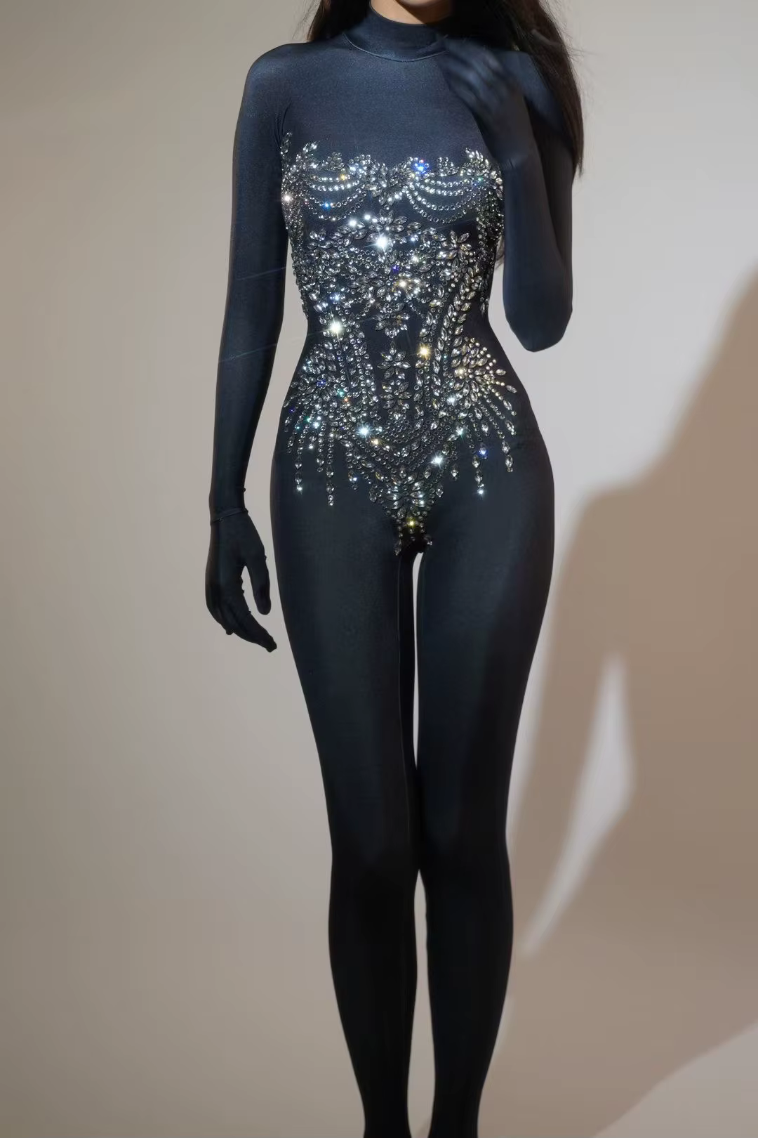 Combinaison extensible avec strass scintillants pour femmes, tenue de soirée Sexy pour Club, Drag Qu