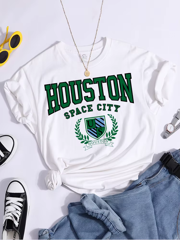 Bouston Space City imprimer femme T-Shirts Vintage T-Shirts amples Niche Vintage haut individuel t-s
