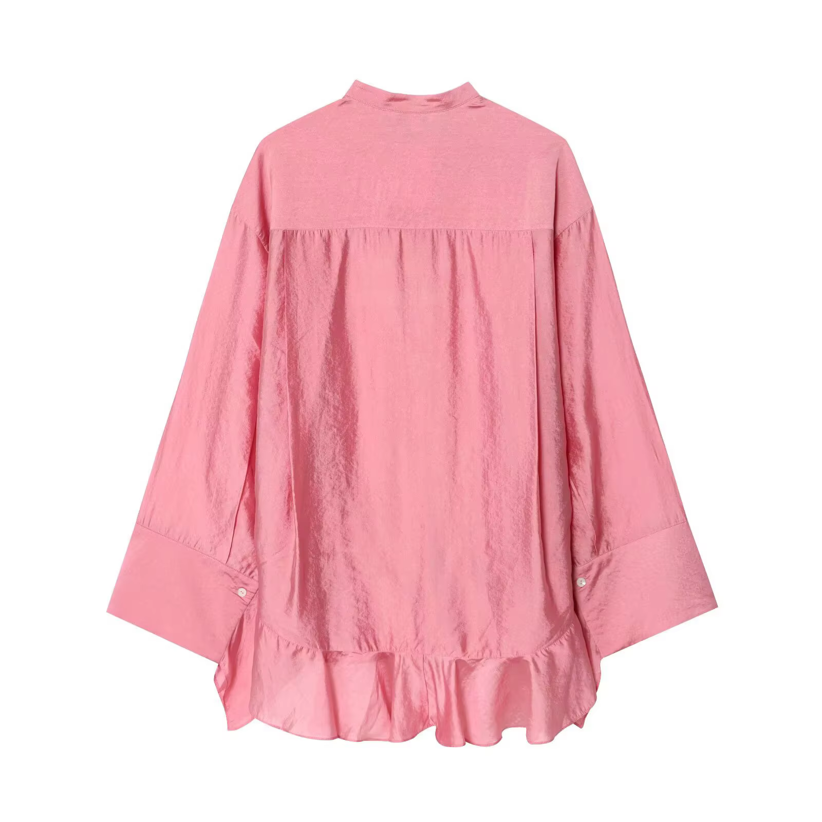 Chemise à volants rose douce et à la mode pour femmes, vêtements d'automne de style européen et amér