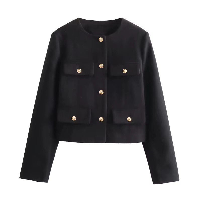 MUJER Tweed veste courte femme à manches longues veste Vintage femme mode bouton vestes élégantes po
