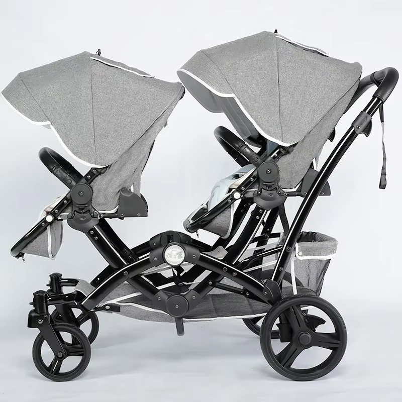 Poussette Double pour bébé, landau haut, légère, pliable, inclinable, sièges assis et s'allonger, sy