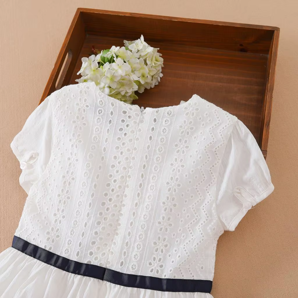 Robe d'été en coton à col rond, à fleurs blanches, vêtements de mariage pour enfants, robe de prince