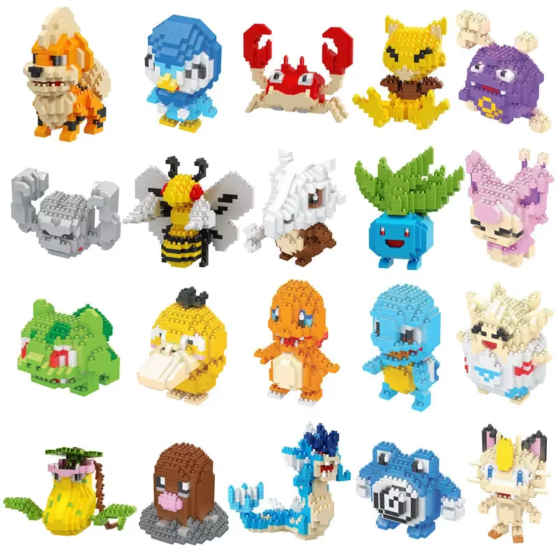 Mini blocs de construction Pokémon, figurines de dessin animé, Pikachu, Dracaufeu, Évoli, Mewtwo, jo