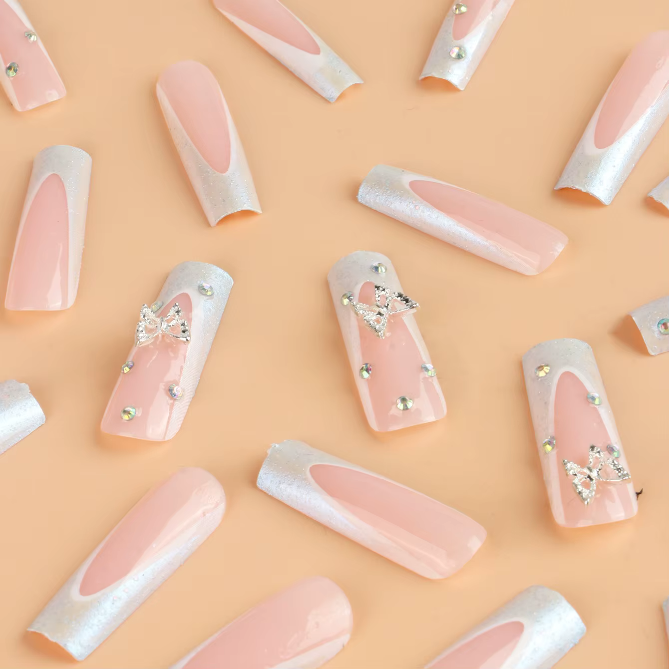 Nail French Pipe Stereo Bear Bow, Fake Pearl Manucure N64.
