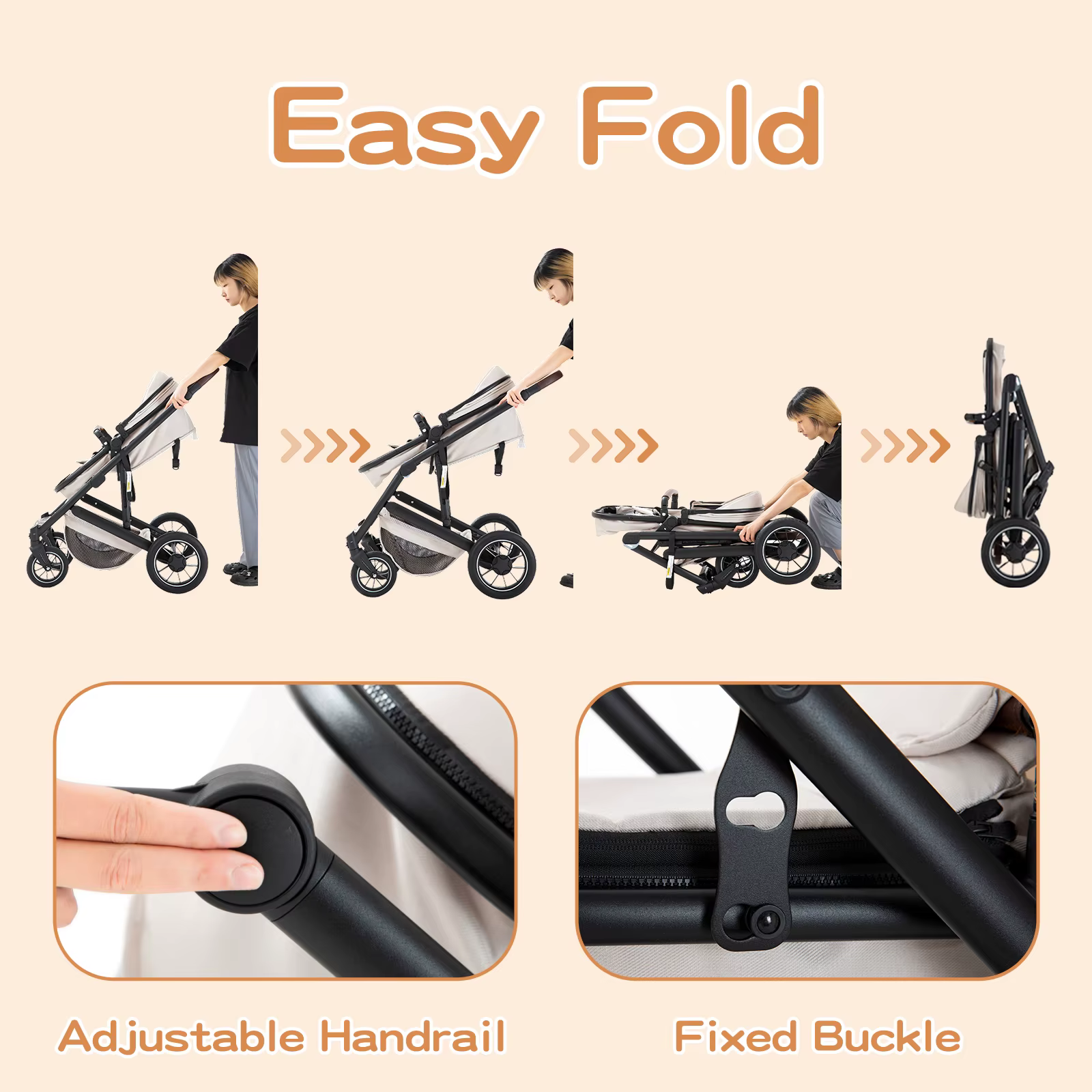 Poussette de luxe 3-en-1 avec siège auto pour nouveau-né, landau tout-terrain, poussette de voyage p