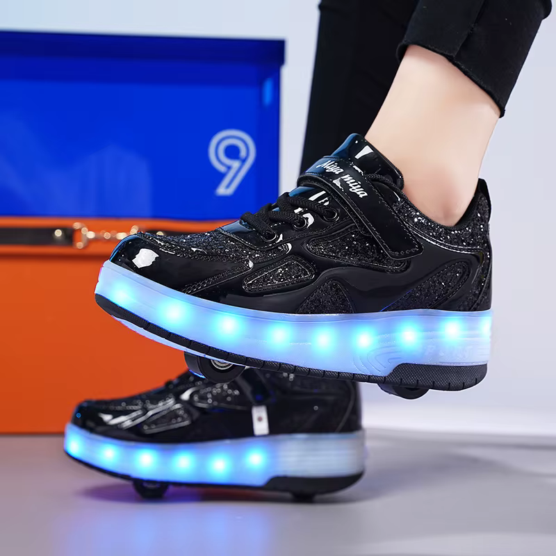 Baskets pour enfants hommes filles patins à roulettes patins à glace à roues lumière LED rose enfant