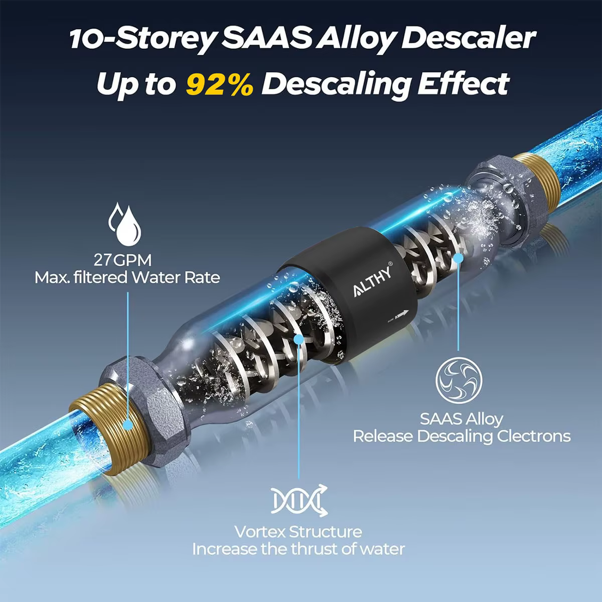 ALTHY AL-WS200 détartrant d'eau pour toute la maison, système d'adoucisseur d'inhibition, grand débi