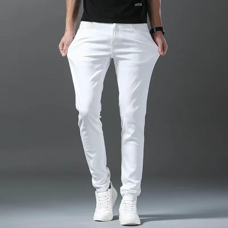 2025 printemps été nouveau 98% coton hommes Slim jean droit décontracté mode crayon pantalon haute q