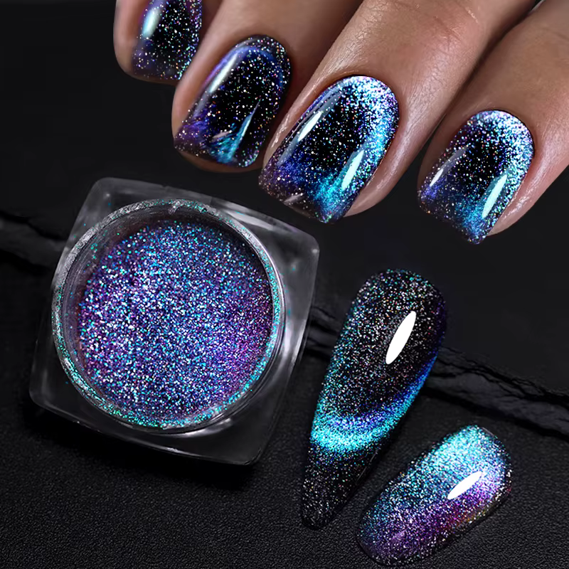 Poudre à ongles magnétique réfléchissante caméléon paillettes poussière métallique Nail Art Chrome b