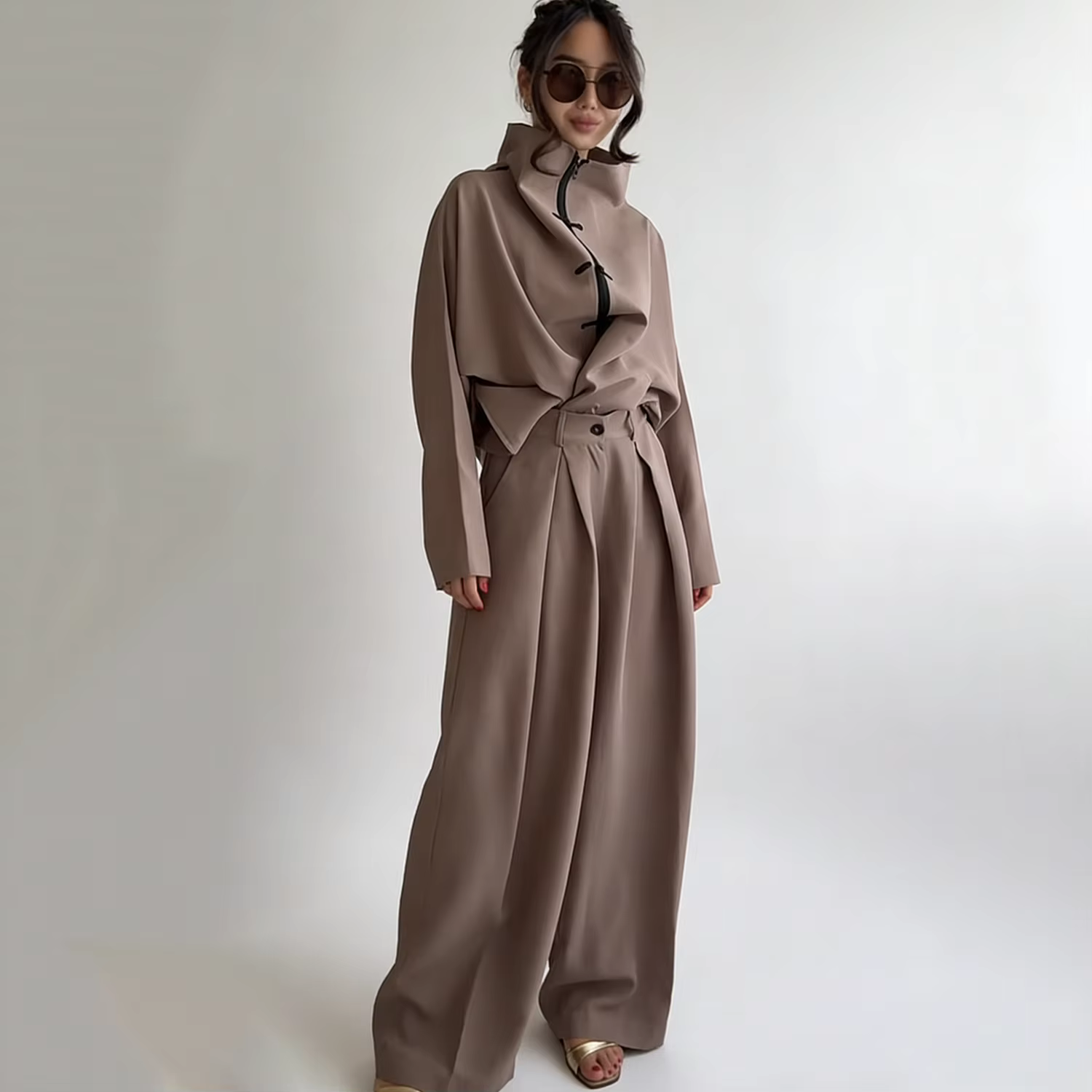 LIMO 2026 Femme : Ensemble deux pièces élégant à nœud chinois – Haut zippé à col montant et pantalon