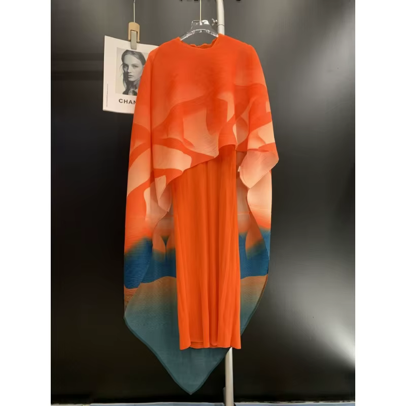 Ata Yake-Jupe longue et élégante pliée pour femmes, jupe de tempérament, châle imprimé à col rond, e
