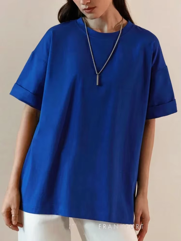 Été femmes T-shirt À Manches Courtes 100% coton Surdimensionné T-shirts Lâche Casual O COU Solide Bl